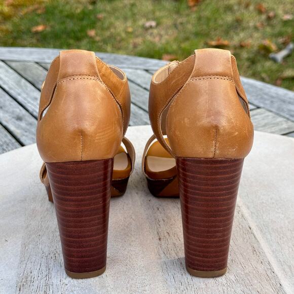 Franco Sarto Women’s Myriad Tan Leather Zip Platform Heels Size 6.5 M Sandals - Picture 9 of 12